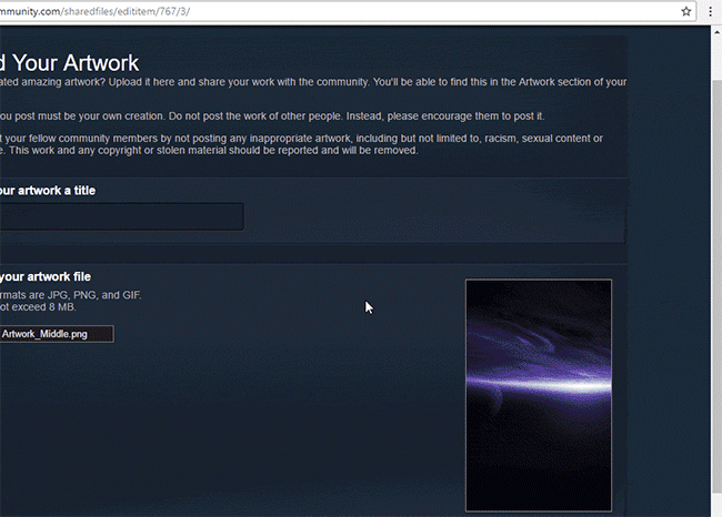 La página de artwork de Steam y el menú del botón derecho abriendo el inspector del navegador